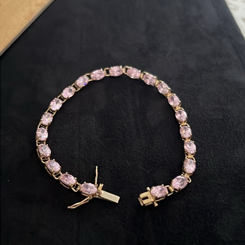 Stamped 10k gold thl kunzite tennis bracelet 8”